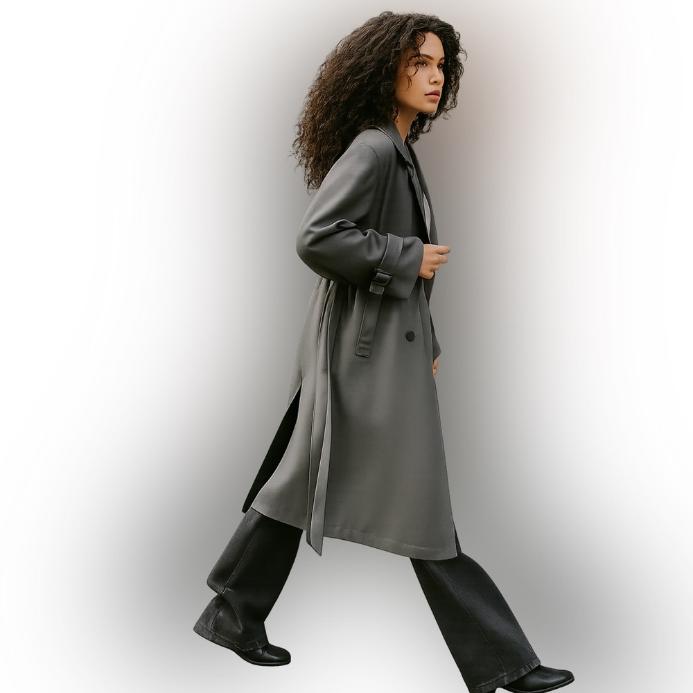 Free People Gray Belted Longline Trench Coat | NWT | Size Large